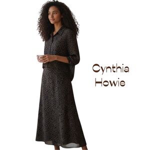 Cynthia Howie Sheer Black Brown Floral Top Maxi Skirt Set Size 16